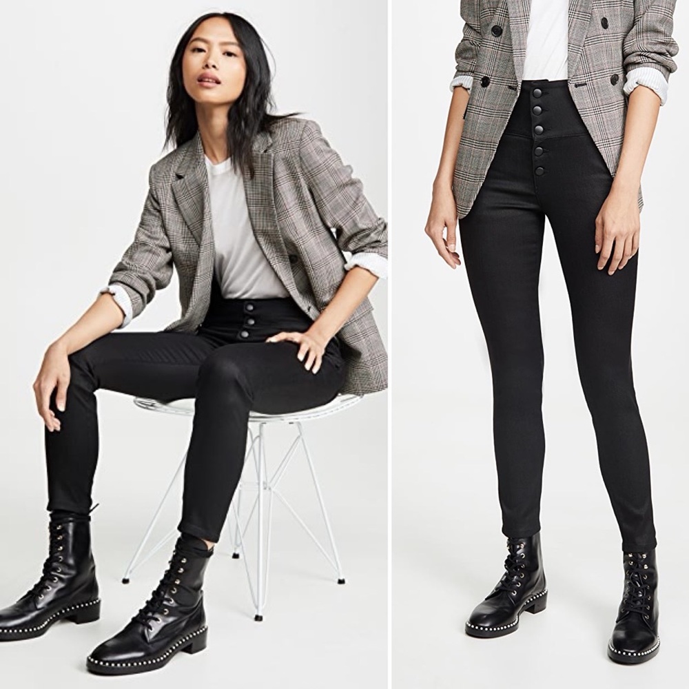 Frame “Tux Noir Band Skinny Jeans” Button Fly US 28 Black High Rise Denim